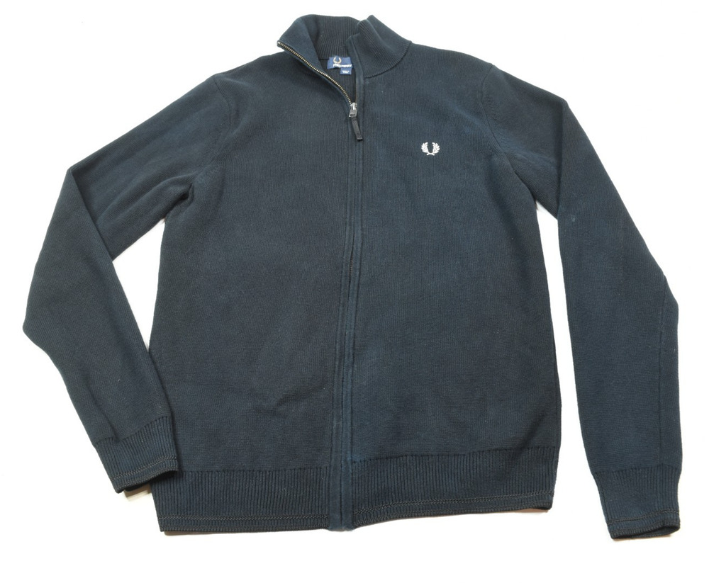 Fredy Perry Full-Zip Pullover Sweater Mens Small Black Long Sleeve Cotton Knit